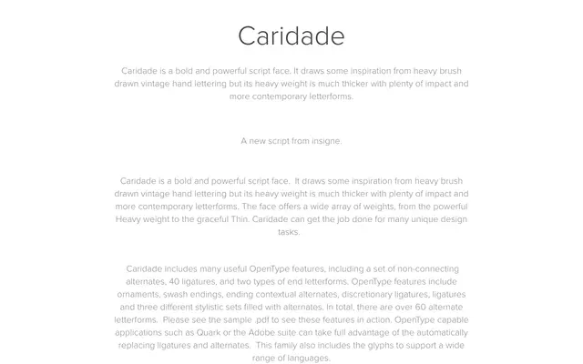 Caridade specimen from Insignedesign