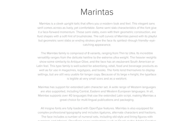 Marintas specimen from Insignedesign