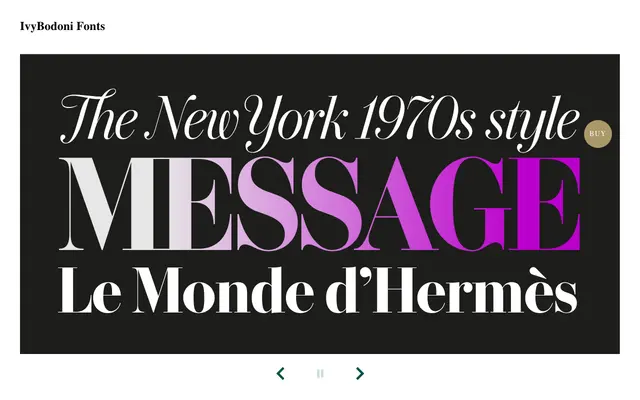 IvyBodoni specimen from Ivy Foundry