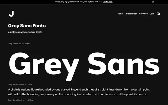 Grey Sans specimen from J Foundry