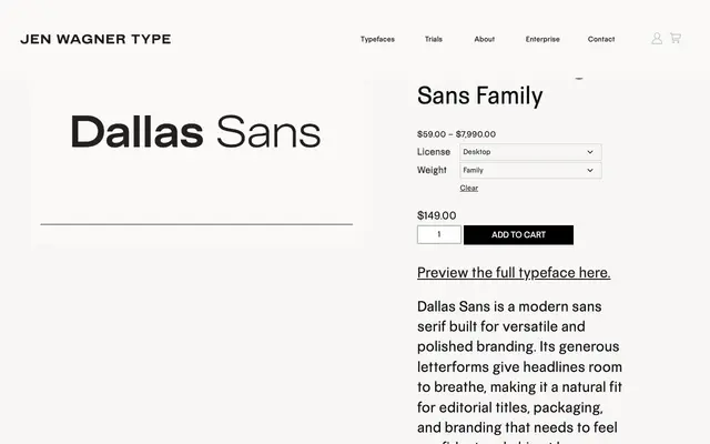 Dallas Sans specimen from Jen Wagner Co.
