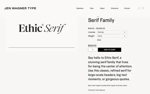 Ethic® Serif specimen from Jen Wagner Co.