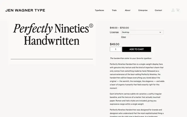 Perfectly Nineties Handwritten specimen from Jen Wagner Co.