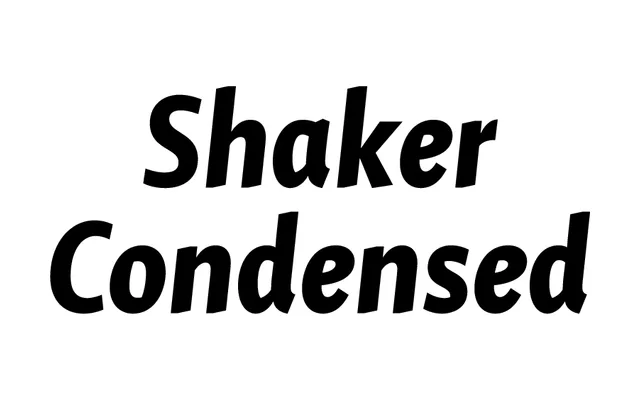 Shaker Condensed specimen from Jeremy Tankard Typography