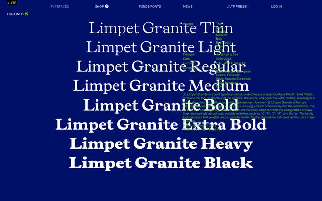 JL Limpet Granite specimen from Jung-Lee Type Foundry