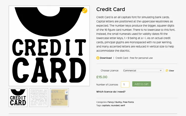 Credit Card specimen from K-Type