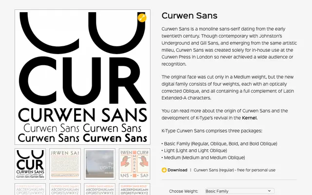 Curwen Sans specimen from K-Type