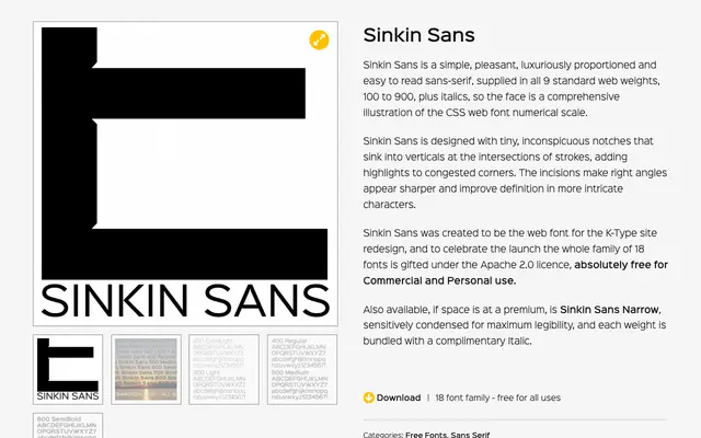 Sinkin Sans specimen from K-Type