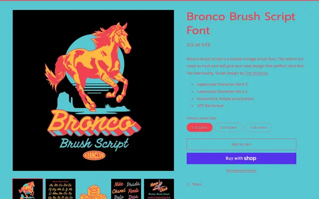 Bronco Brush Script Font specimen from Kern Club