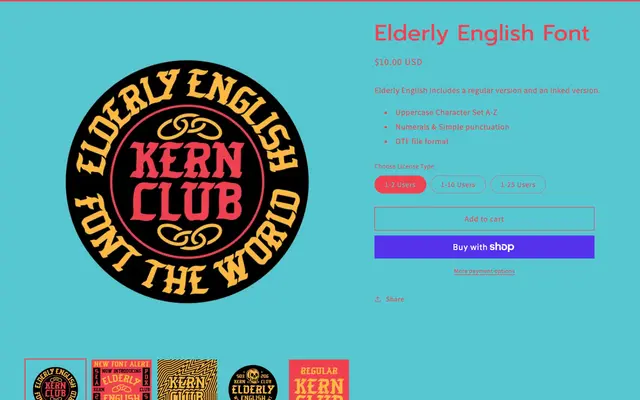 Elderly English Font specimen from Kern Club