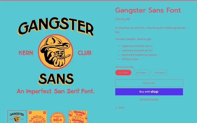 Gangster Sans Font specimen from Kern Club