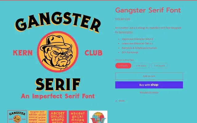 Gangster Serif Font specimen from Kern Club