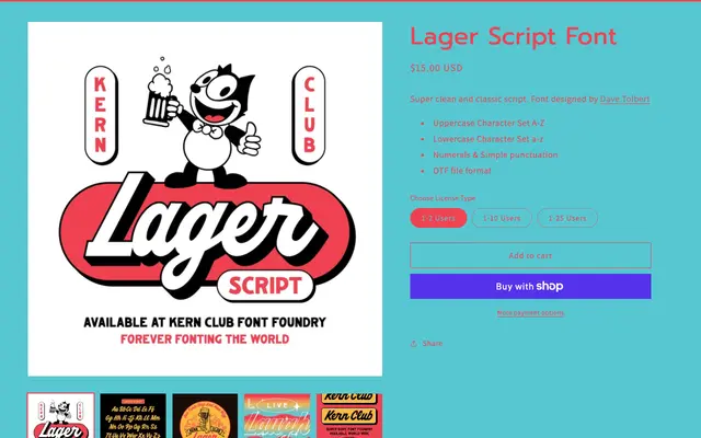 Lager Script Font specimen from Kern Club