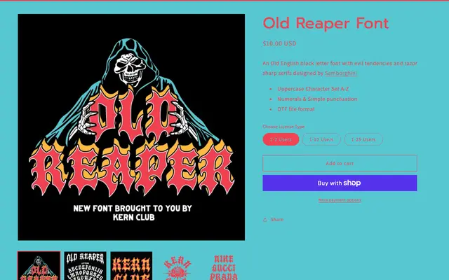 Old Reaper Font specimen from Kern Club