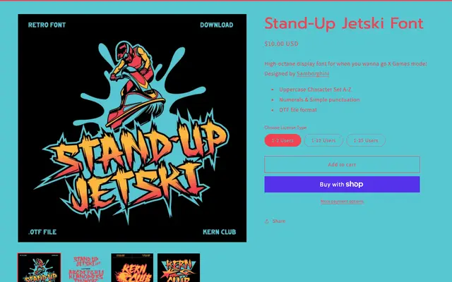 Stand-Up Jetski Font specimen from Kern Club