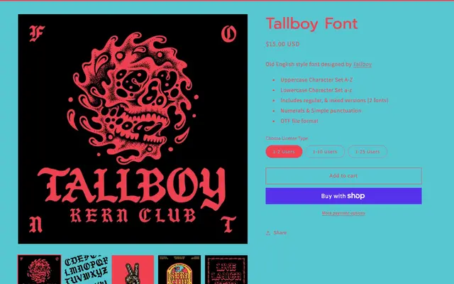 Tallboy Font specimen from Kern Club