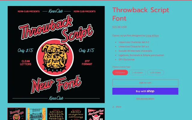 Throwback Script Font specimen from Kern Club