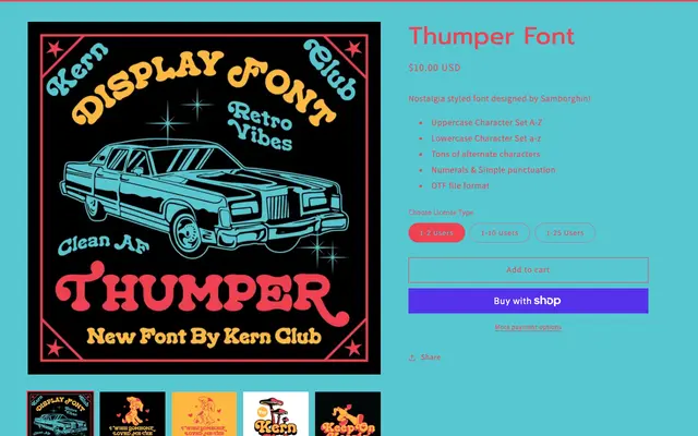 Thumper Font specimen from Kern Club