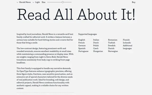 Herald News specimen from Kevin Foley Fonts