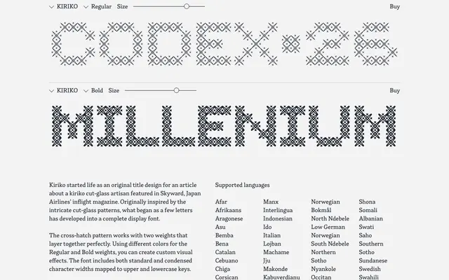 Kiriko specimen from Kevin Foley Fonts