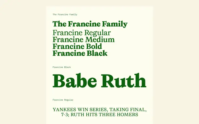 Francine specimen from Kind Type Foundry