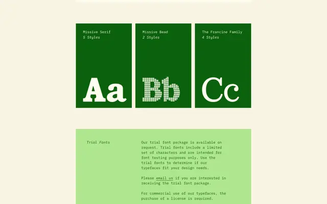 Missive Bead specimen from Kind Type Foundry