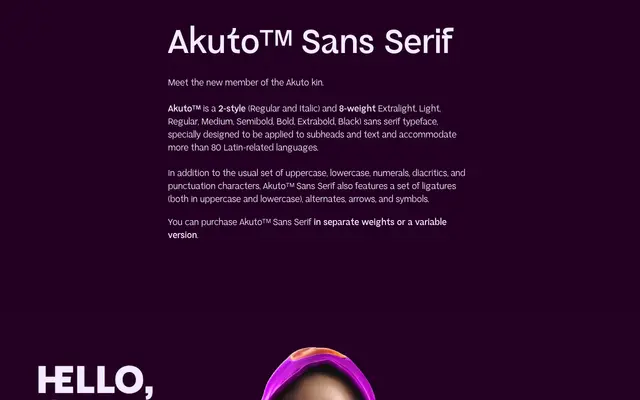 Akuto™ Sans Serif specimen from Kobu Foundry