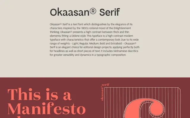 Okaasan® Serif specimen from Kobu Foundry