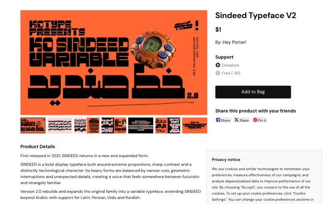 Sindeed Typeface V2 specimen from Kotype