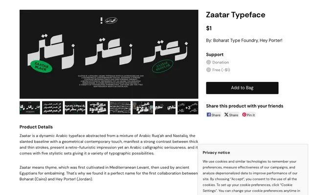 Zaatar Typeface specimen from Kotype
