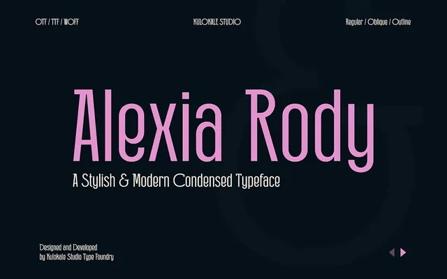 Alexia Rody Condensed Font specimen from Kulokale