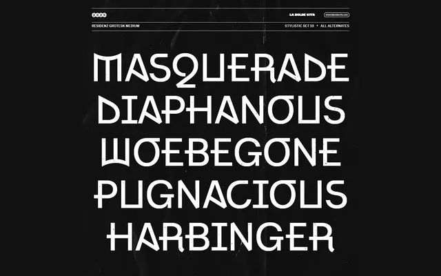 Residenz Grotesk specimen from La Bolde Vita