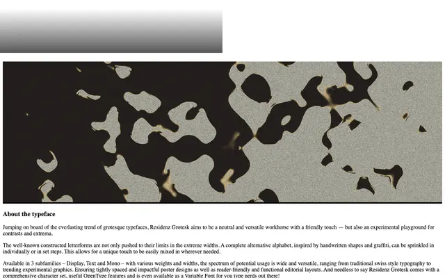 Residenz Grotesk specimen from La Bolde Vita
