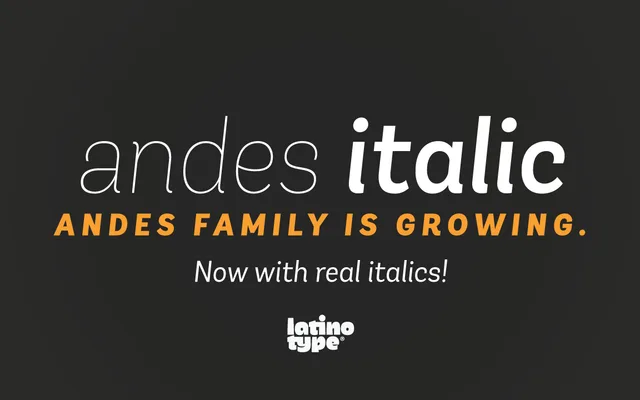 Andes Italic specimen from Latinotype