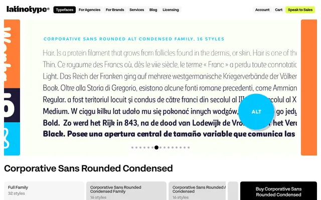 Corporative Sans Rounded Condensed specimen from Latinotype