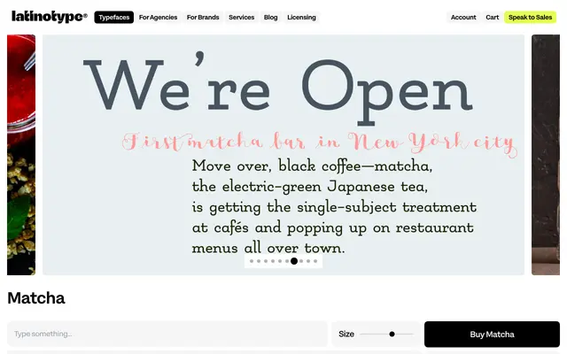 Matcha specimen from Latinotype