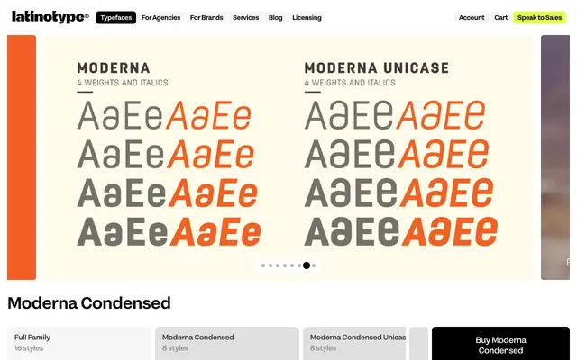 Moderna Condensed specimen from Latinotype