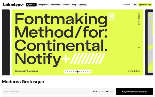 Moderna Grotesque specimen from Latinotype