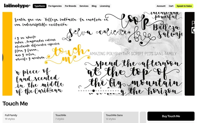 Touch Me specimen from Latinotype