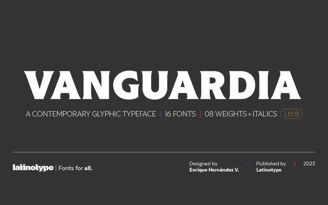 Vanguardia specimen from Latinotype