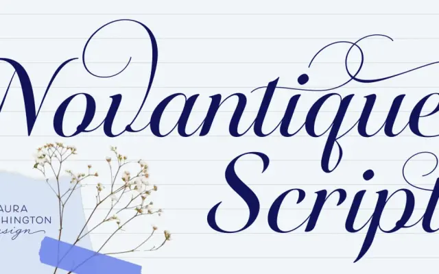 Novantique Script specimen from Laura Worthington Design