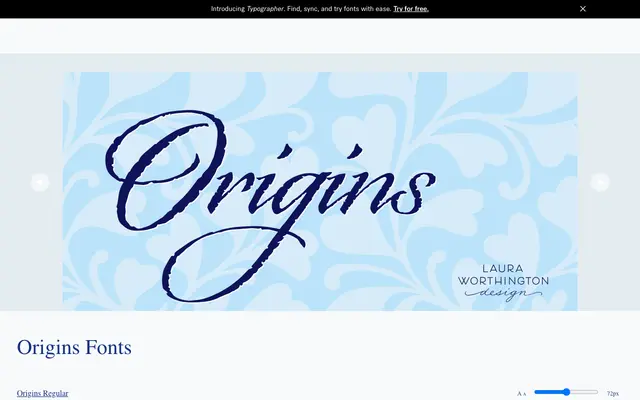 Origins specimen from Laura Worthington Design