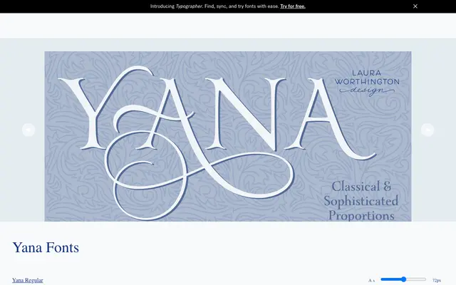 Yana specimen from Laura Worthington Design