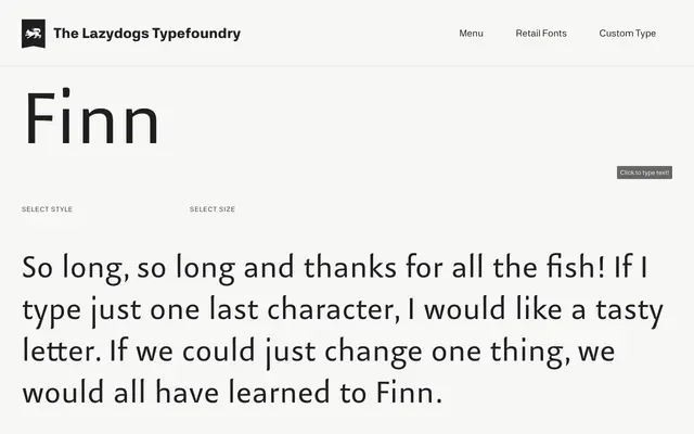 Finn specimen from Lazydogs Typefoundry