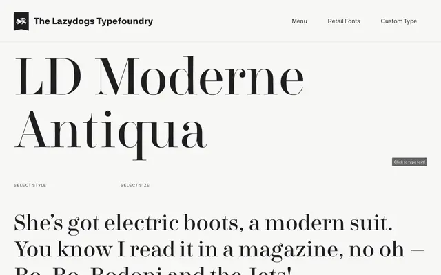 LD Moderne Antiqua specimen from Lazydogs Typefoundry