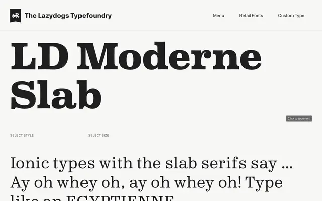 LD Moderne Slab specimen from Lazydogs Typefoundry