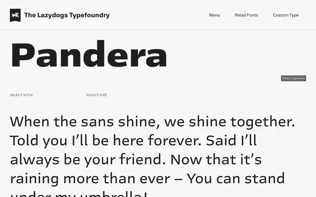 Pandera specimen from Lazydogs Typefoundry
