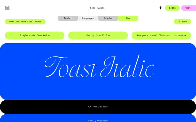 LH Toast Italic specimen from Léon Hugues