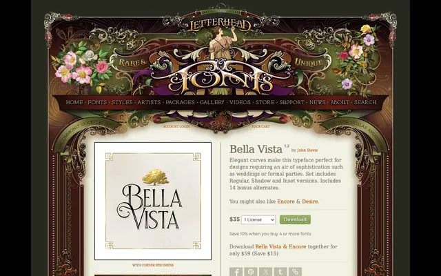 Bella Vista specimen from Letterhead Fonts