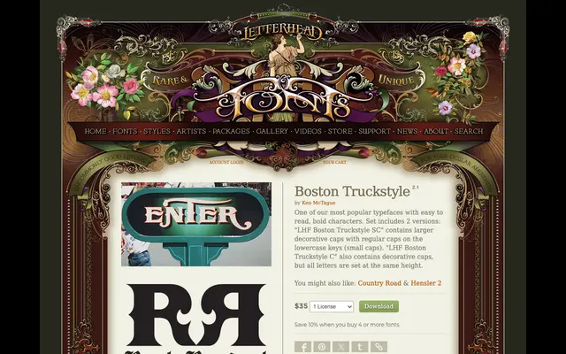 Boston Truckstyle specimen from Letterhead Fonts